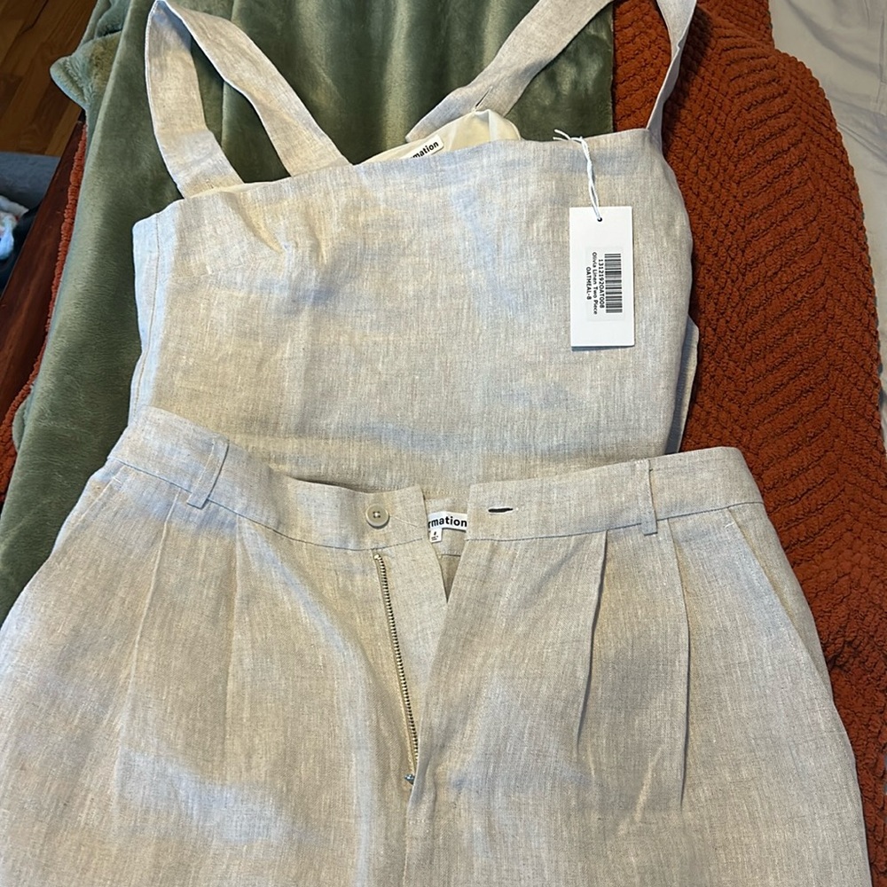 Reformation Beige Linen Trousers & Jumpsuit Set